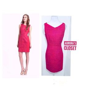 Elie Tahari 4 Hot Pink Tweed Dress Margie Asymmetrical Sheath $400